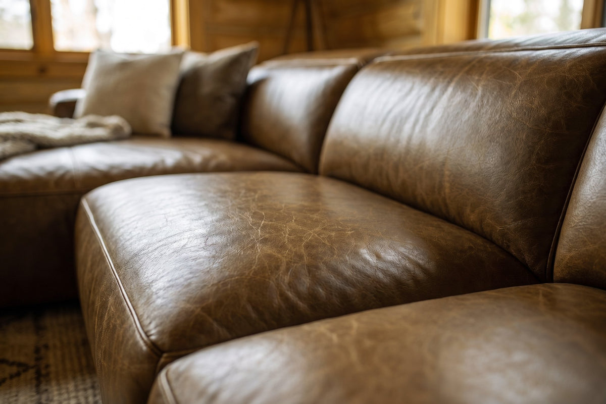 Emery recliner Sectional in distressed Italian aniline leather