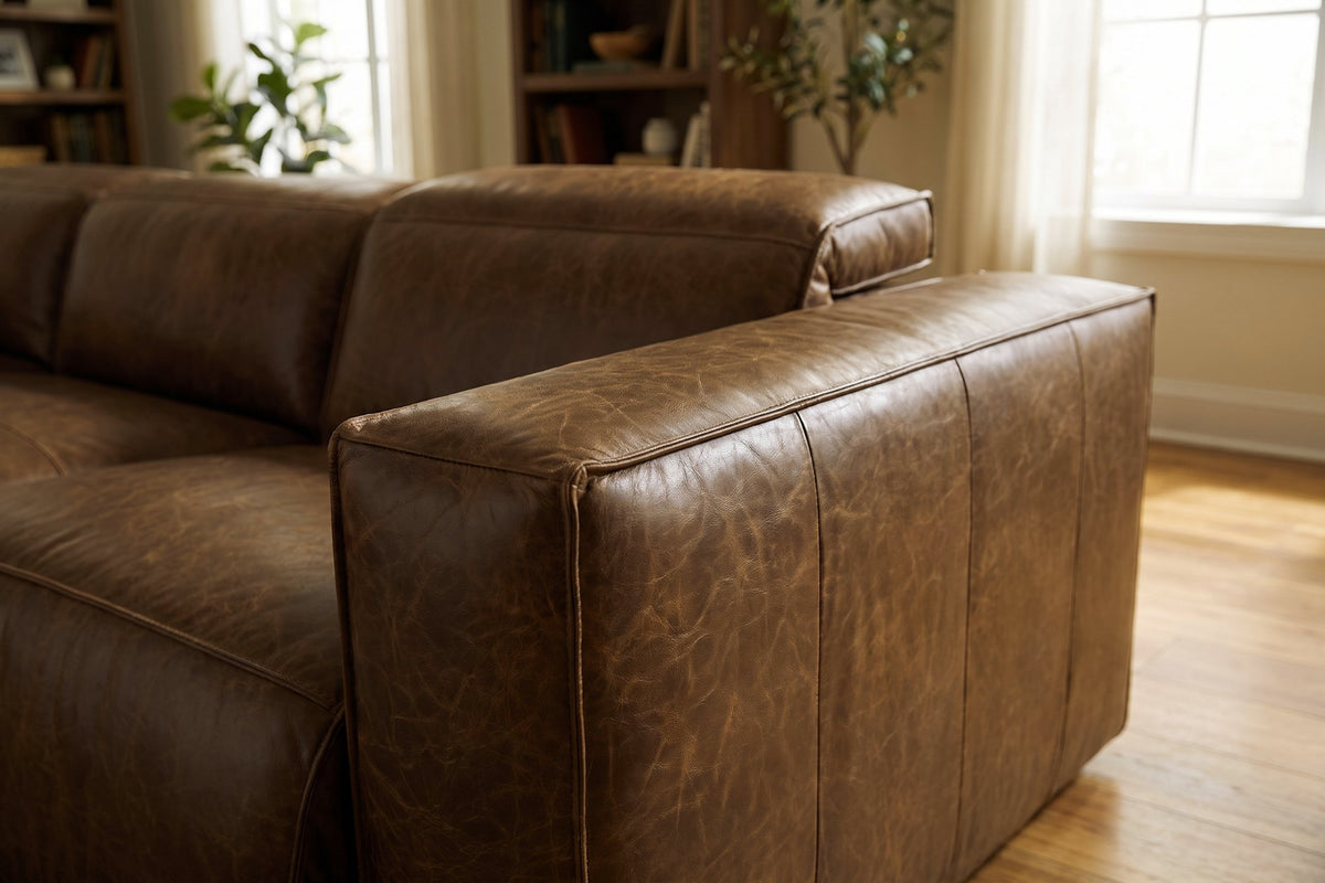 Emery recliner Sectional in distressed Italian aniline leather