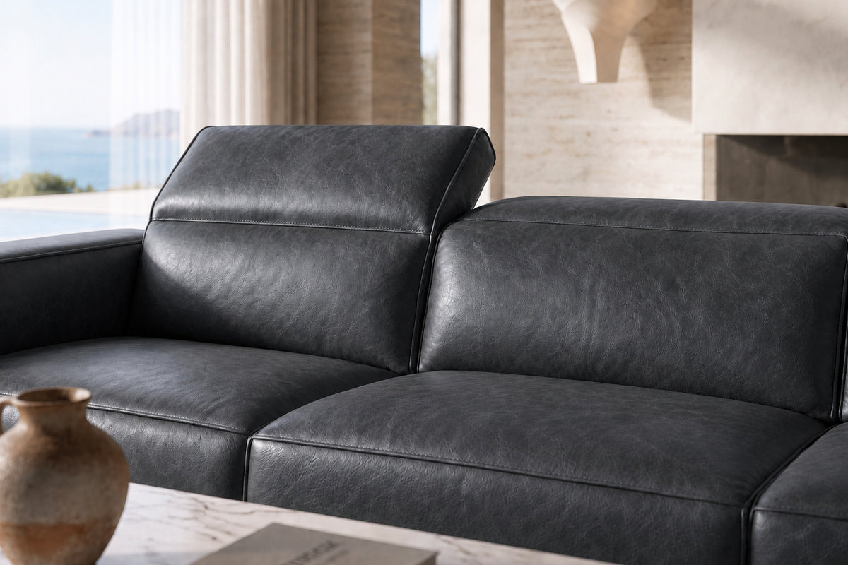 Emery Distressed Italian Aniline Leather Recliner Sectional Sofa