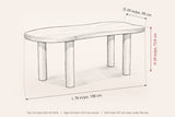 Erbusco dimensions on a pencil sketch of the dining table: 78 in long, 39 in deep, 29 in high, top edge 2.6 in thick
