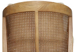 Close-up of the Esanatoglia back: open cane webbing in the ash frame, split by one centre splat