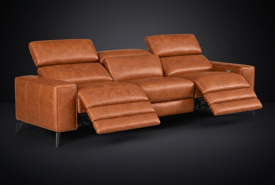 Esther Distressed Italian Aniline Leather Power Dual Recliner Sofa