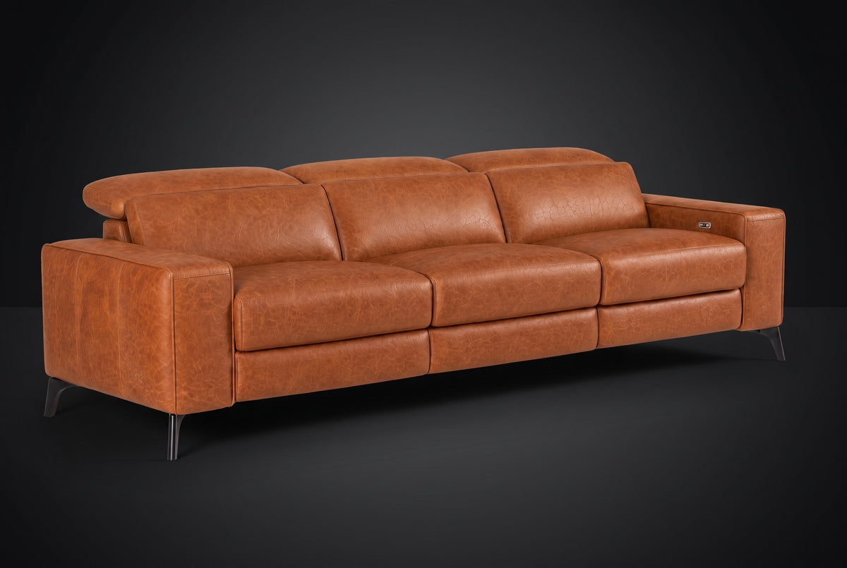 Esther Distressed Italian Aniline Leather Power Dual Recliner Sofa