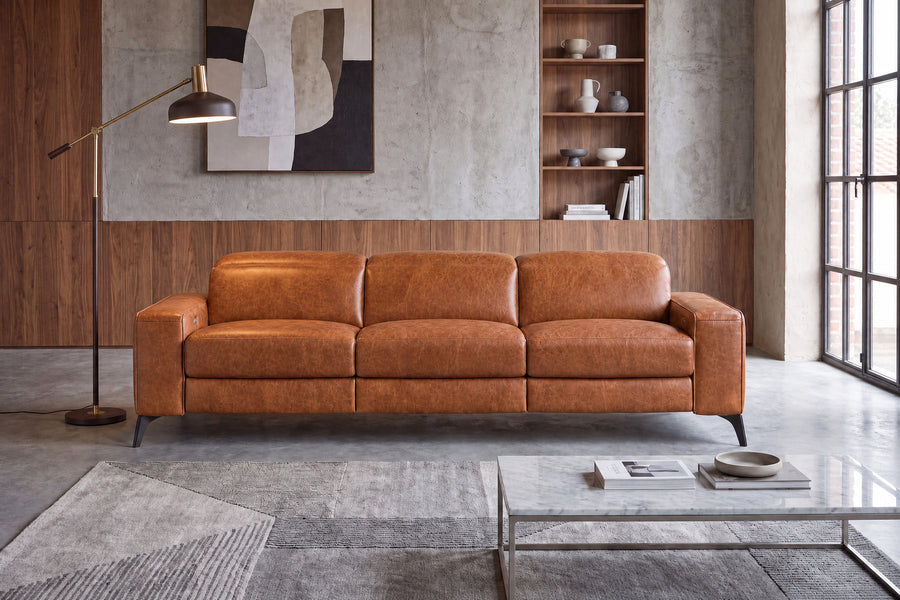 Esther Distressed Italian Aniline Leather Power Dual Recliner Sofa