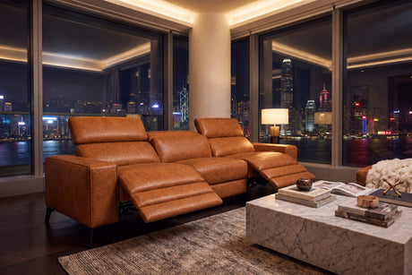 Esther Distressed Italian Aniline Leather Power Dual Recliner Sofa