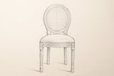 Pencil drawing of the Este dining chair, front view