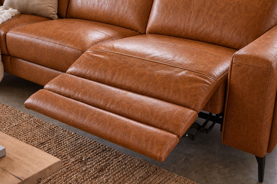 Esther Distressed Italian Aniline Leather Corner Recliner Sectional Sofa