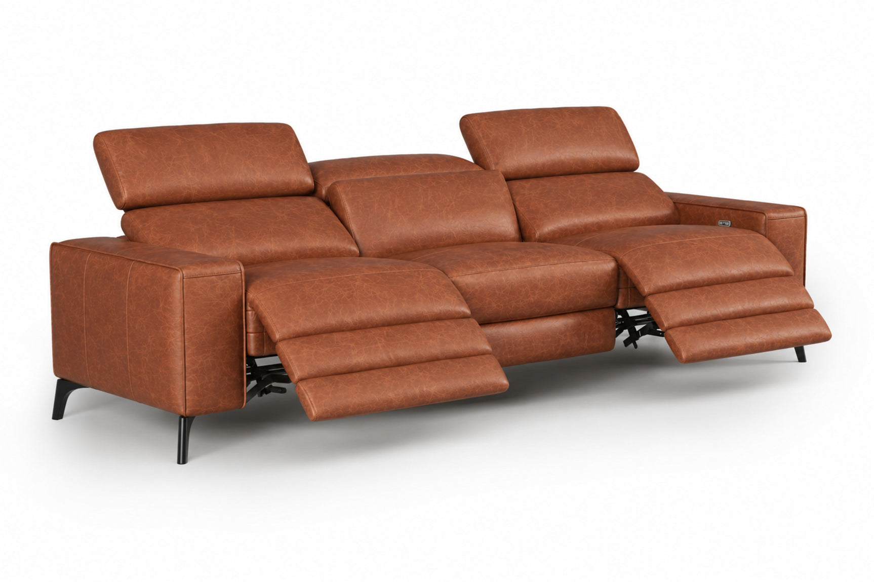 Esther Distressed Italian Aniline Leather Power Dual Recliner Sofa