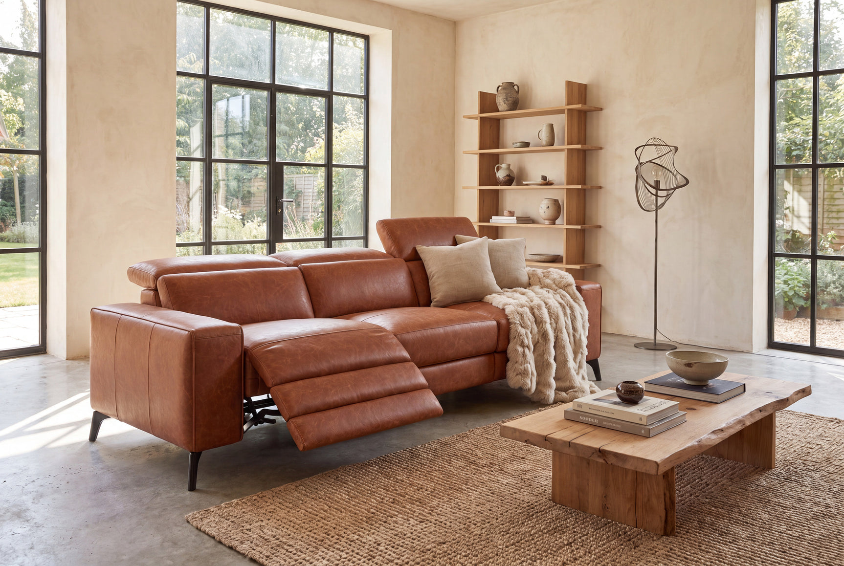 Esther Distressed Italian Aniline Leather Power Dual Recliner Sofa