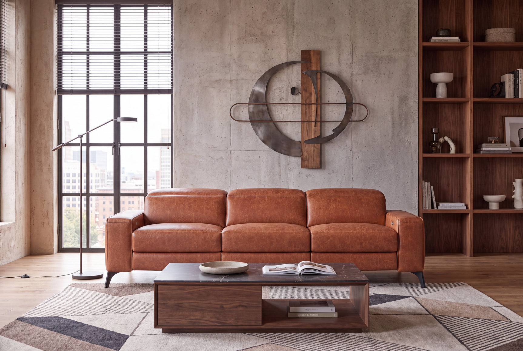 Esther Distressed Italian Aniline Leather Power Dual Recliner Sofa