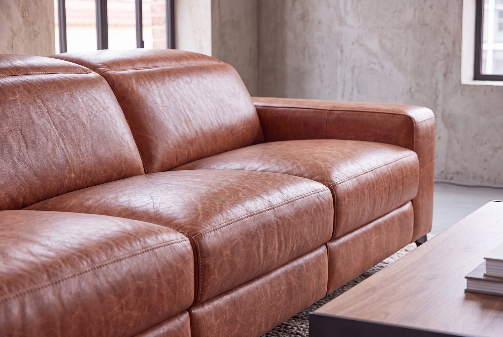 Esther Distressed Italian Aniline Leather Power Dual Recliner Sofa