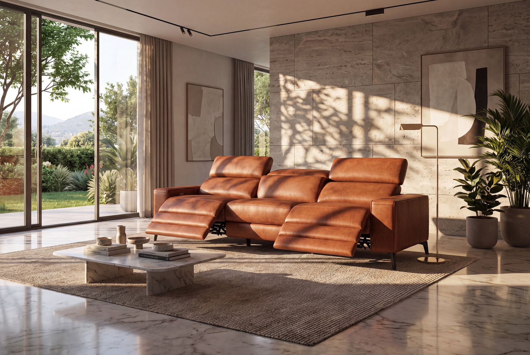 Esther Distressed Italian Aniline Leather Power Dual Recliner Sofa