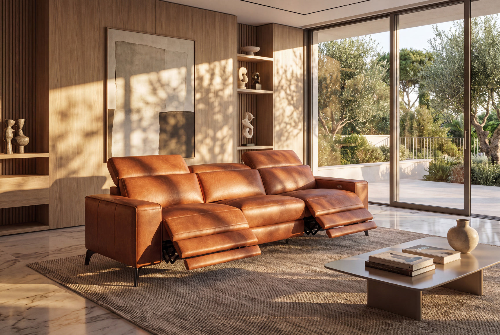 Esther Distressed Italian Aniline Leather Power Dual Recliner Sofa