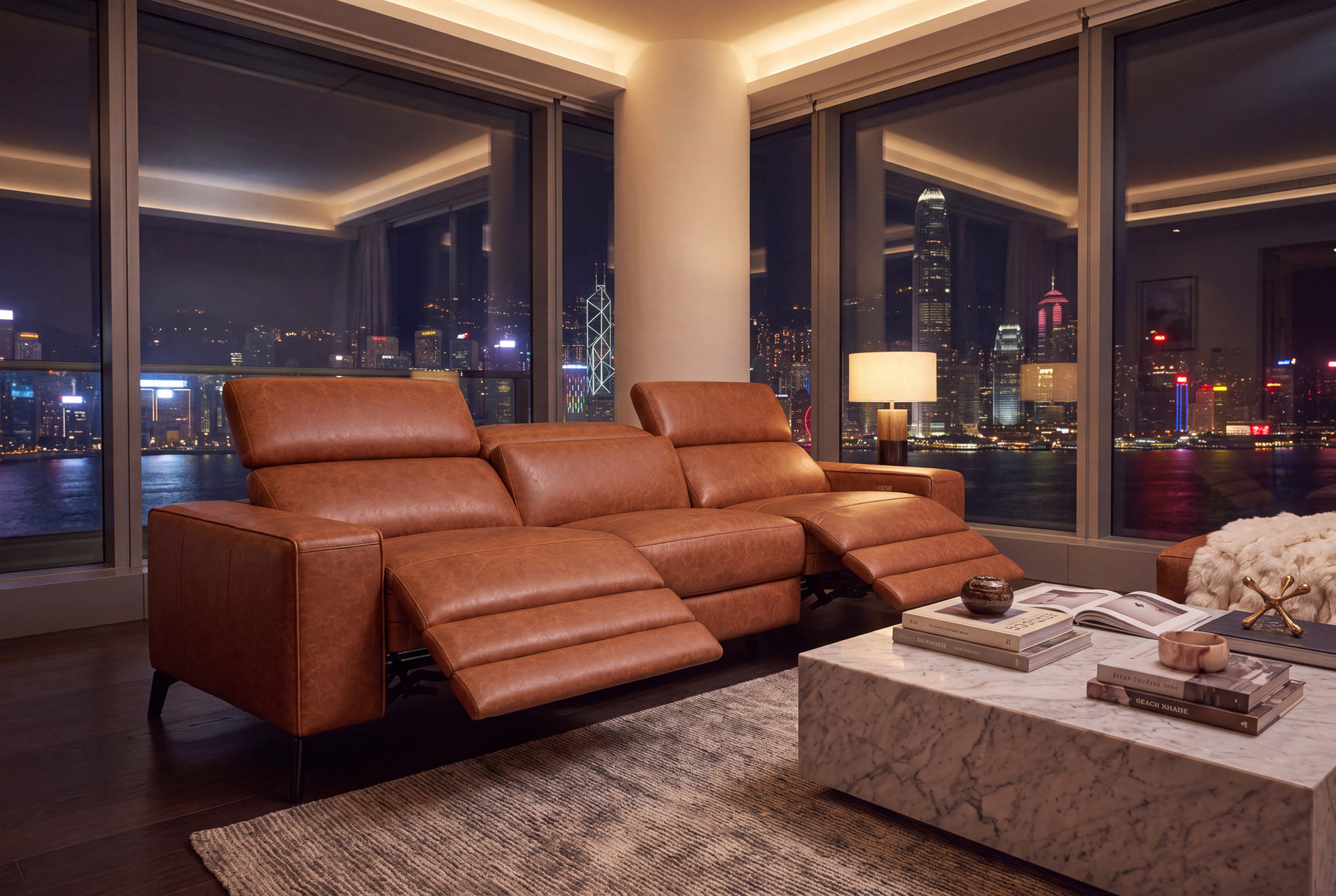 Esther Distressed Italian Aniline Leather Power Dual Recliner Sofa