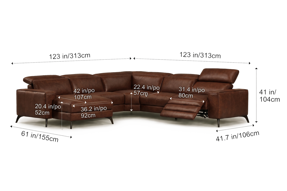 Esther Distressed Italian Aniline Leather Corner Recliner Sectional Sofa