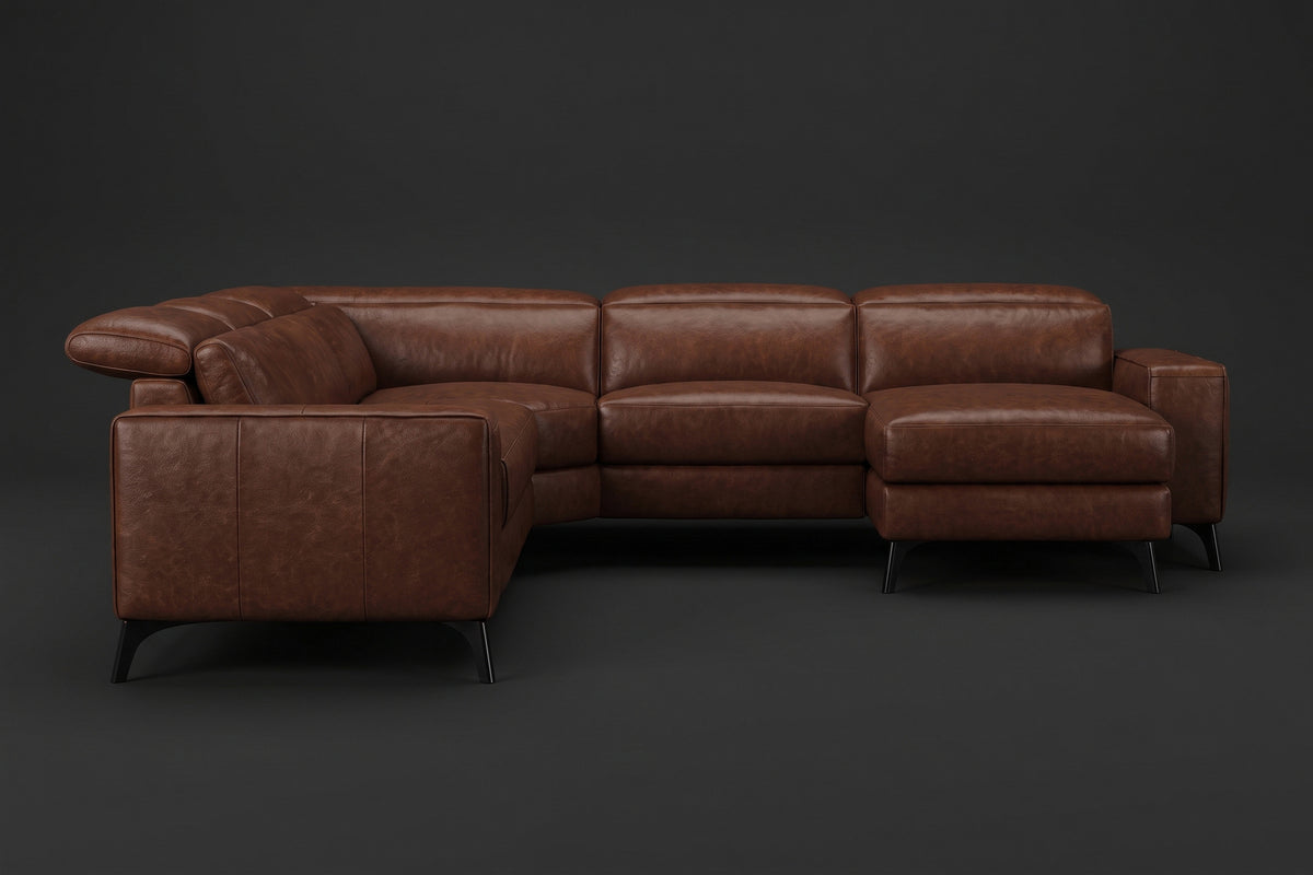 Esther Distressed Italian Aniline Leather Corner Recliner Sectional Sofa