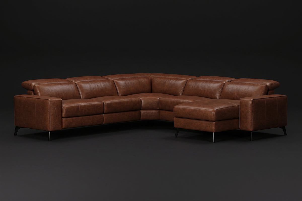 Esther Distressed Italian Aniline Leather Corner Recliner Sectional Sofa