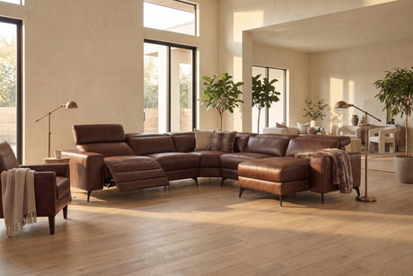 Esther Distressed Italian Aniline Leather Corner Recliner Sectional Sofa