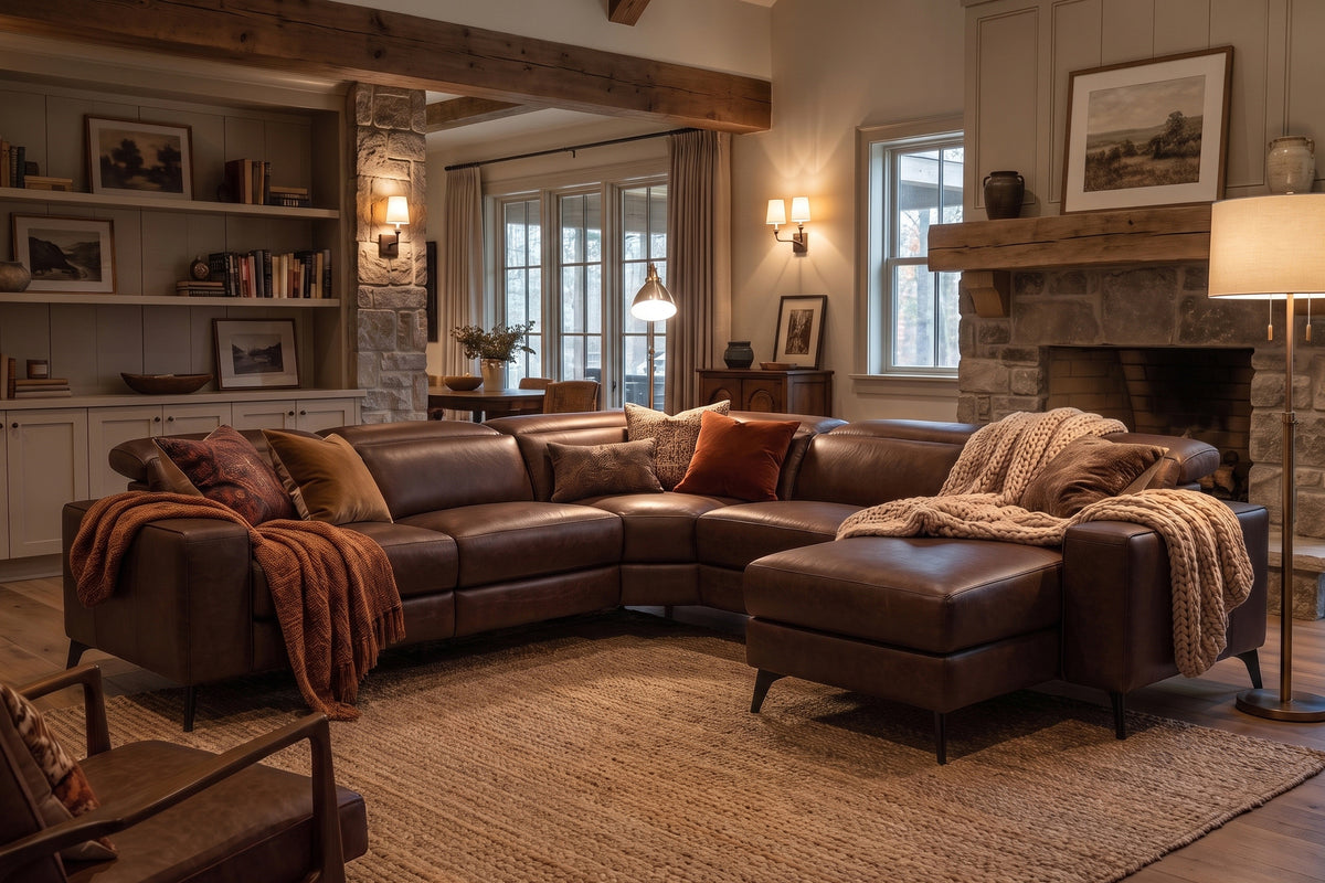 Esther Distressed Italian Aniline Leather Corner Recliner Sectional Sofa