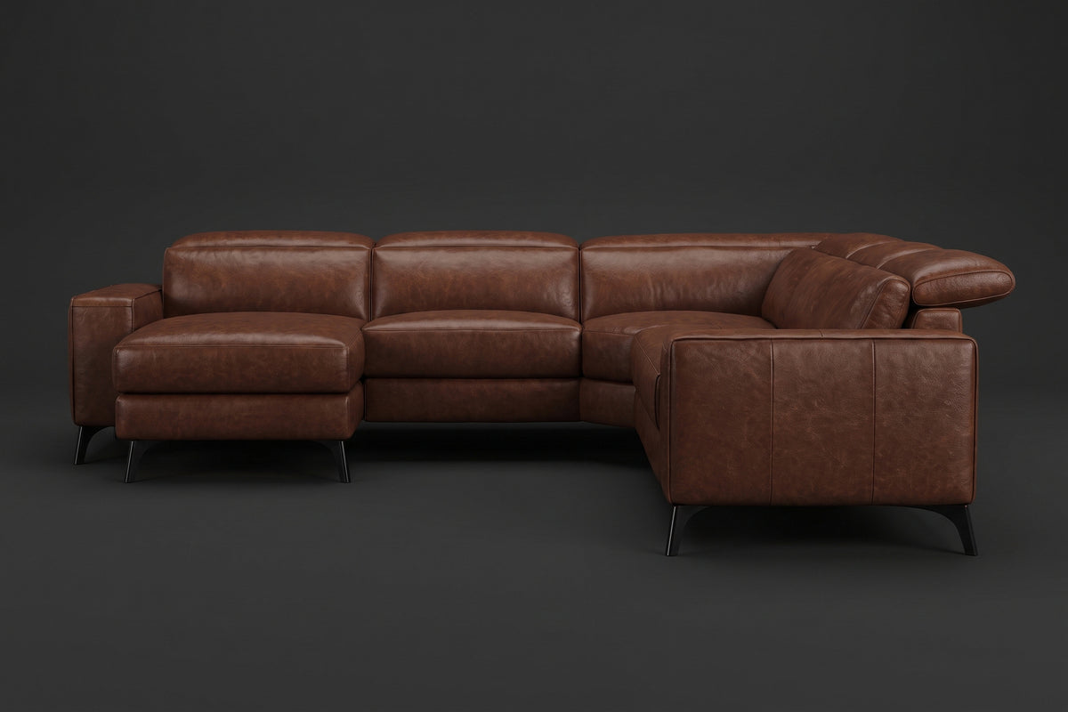Esther Distressed Italian Aniline Leather Corner Recliner Sectional Sofa
