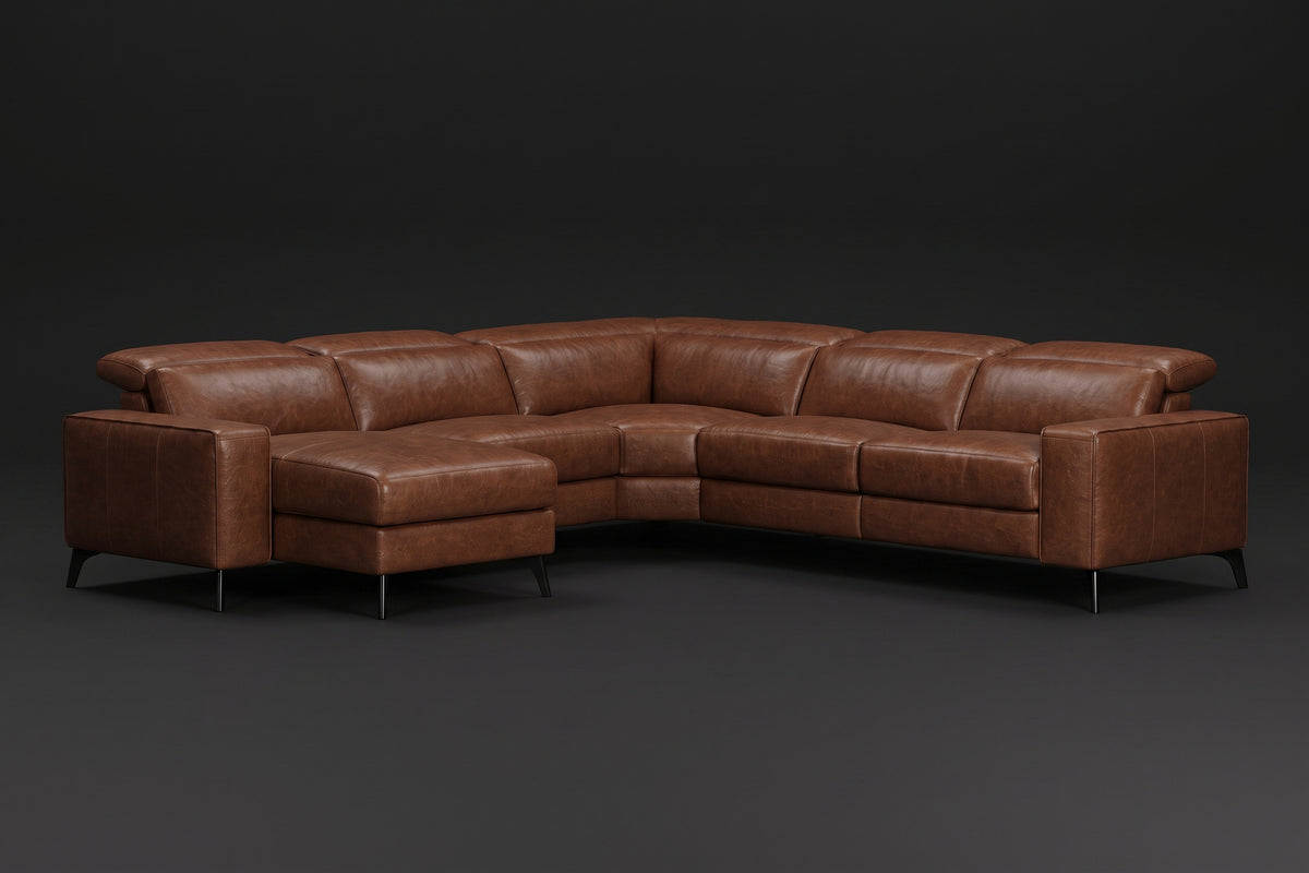 Esther Distressed Italian Aniline Leather Corner Recliner Sectional Sofa