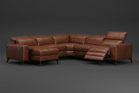 Esther Distressed Italian Aniline Leather Corner Recliner Sectional Sofa
