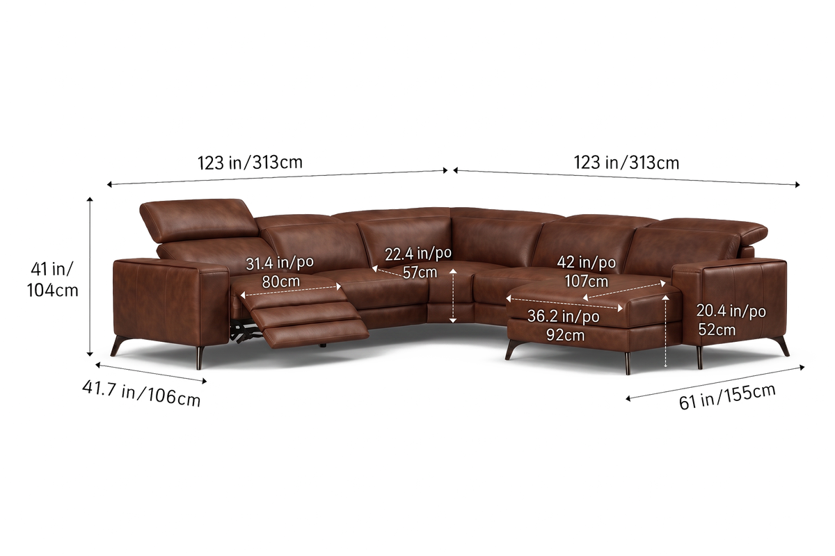 Esther Distressed Italian Aniline Leather Corner Recliner Sectional Sofa