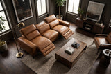 Esther Distressed Italian Aniline Leather Power Dual Recliner Sofa