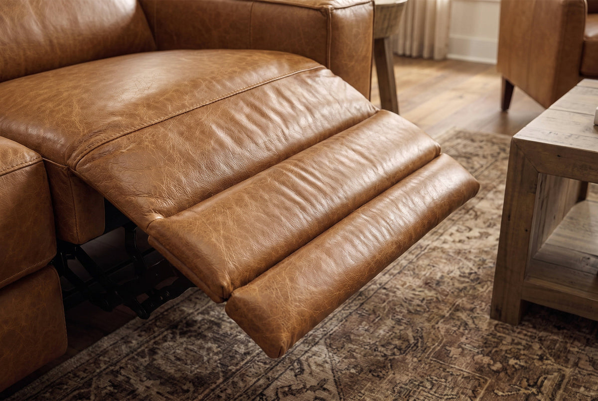 Esther Distressed Italian Aniline Leather Power Dual Recliner Sofa