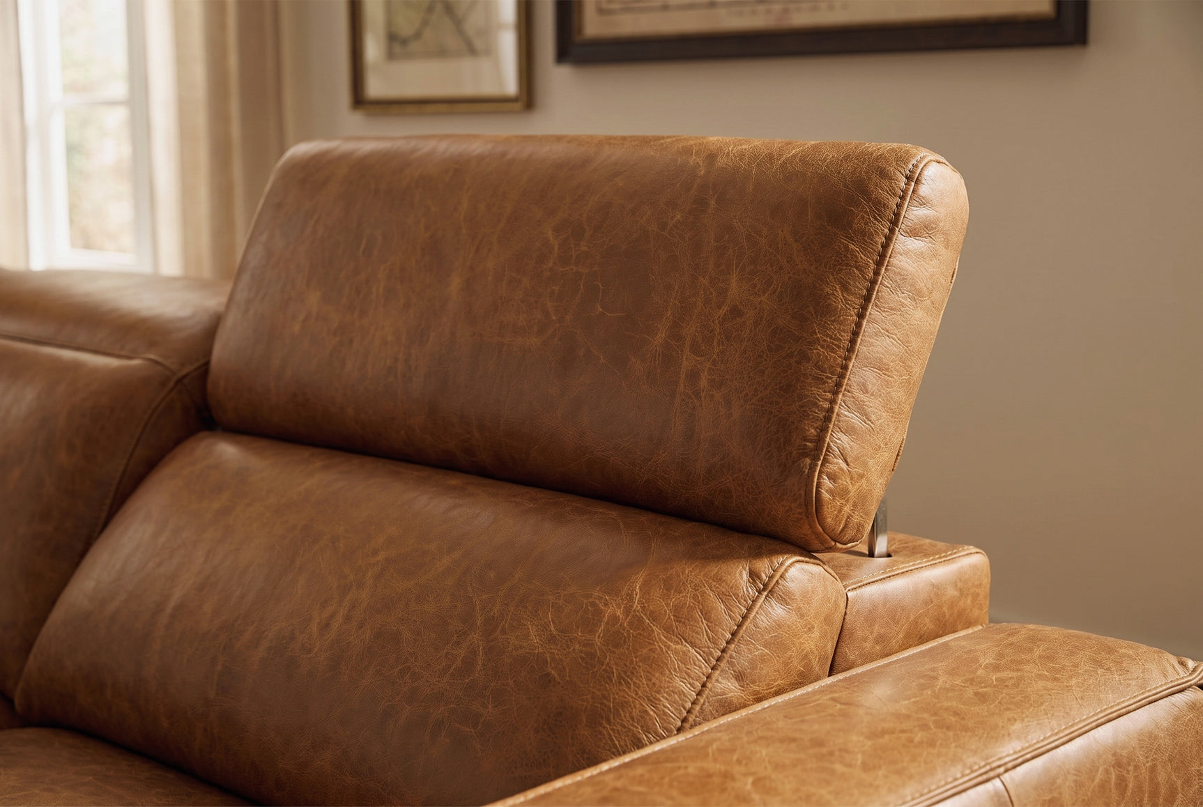 Esther Distressed Italian Aniline Leather Power Dual Recliner Sofa