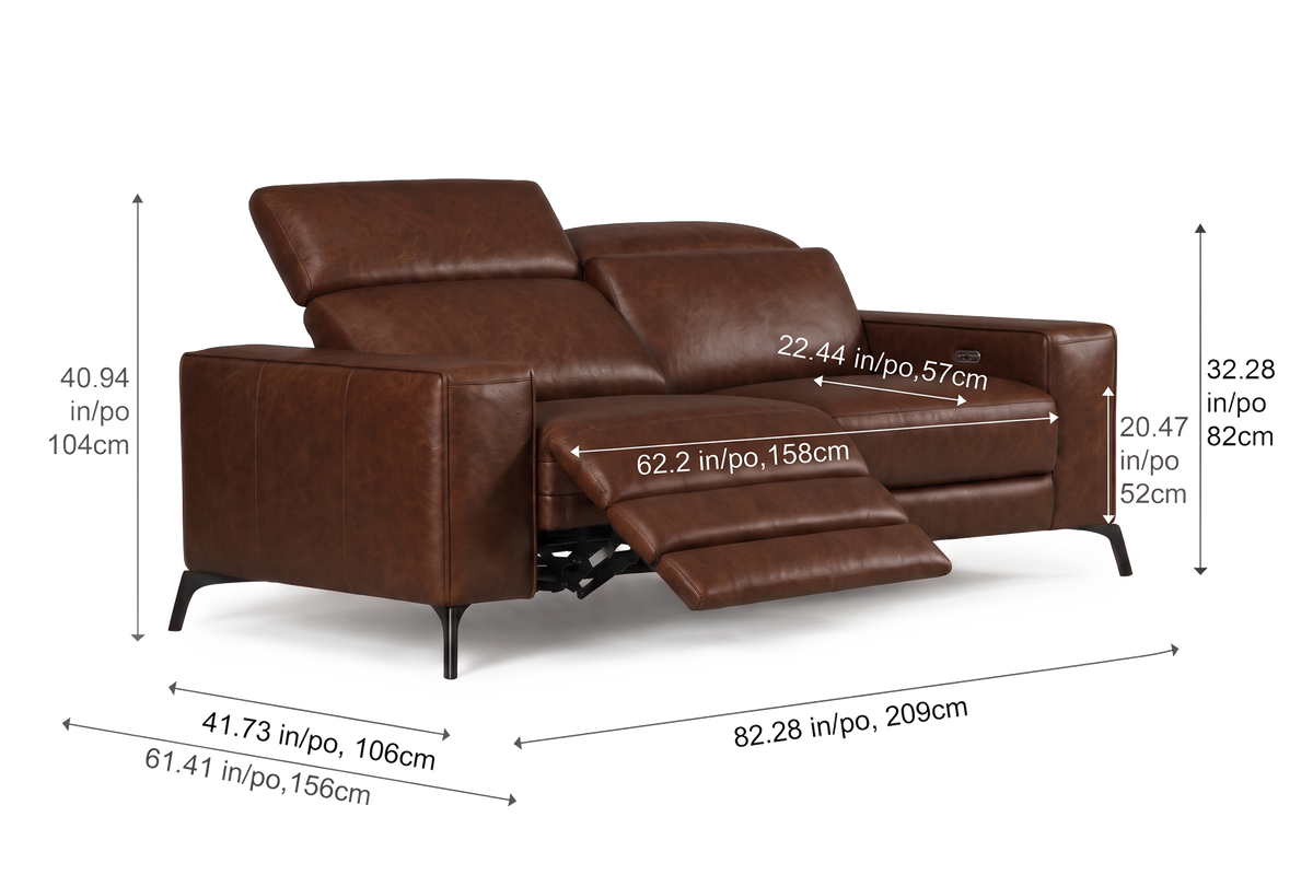 Esther Distressed Italian Aniline Leather Power Dual Recliner Sofa