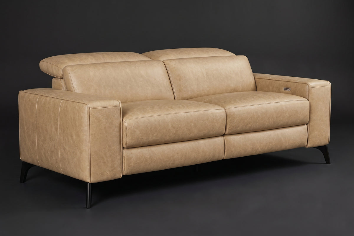 Esther Distressed Italian Aniline Leather Power Dual Recliner Sofa