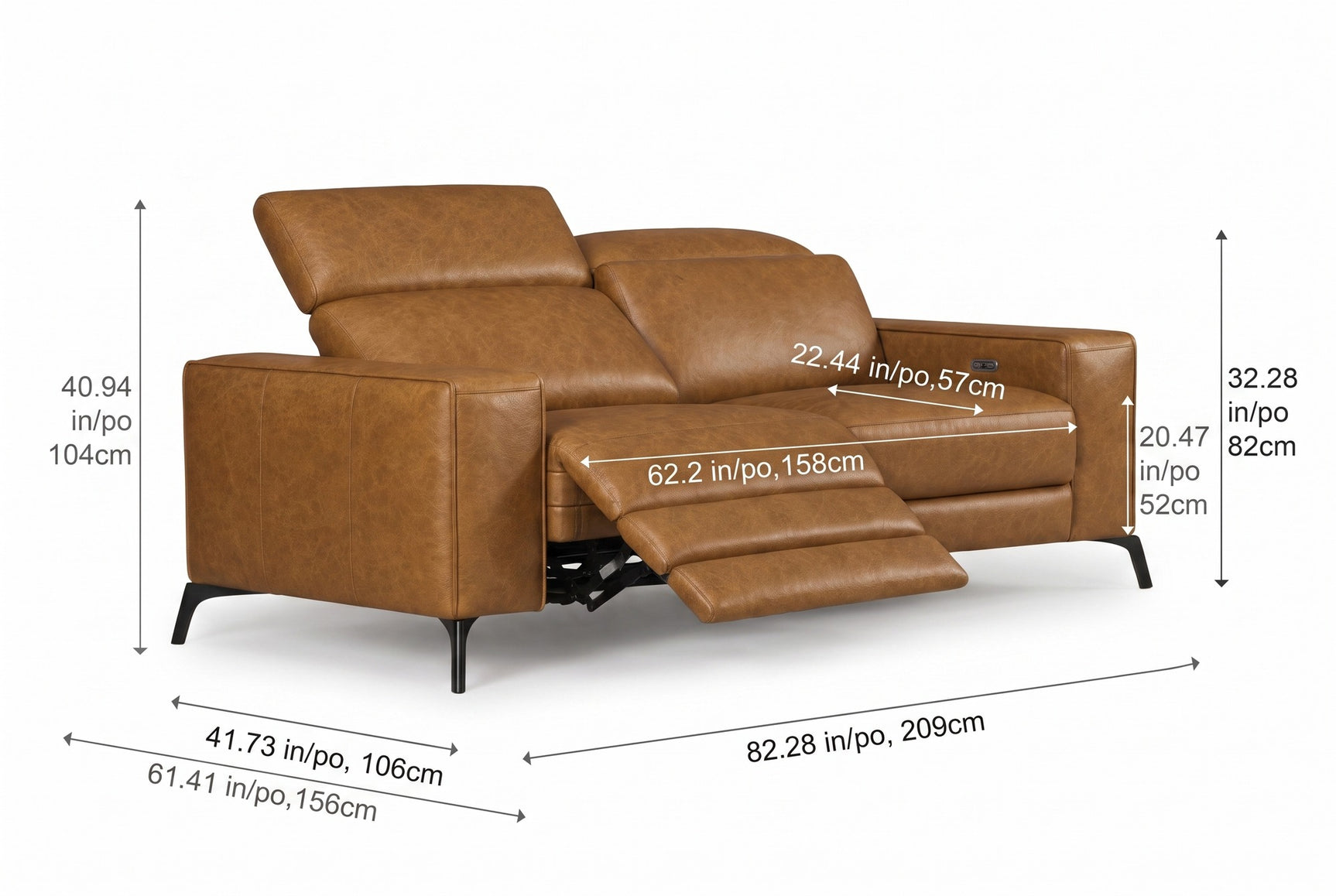 Esther Distressed Italian Aniline Leather Power Dual Recliner Sofa