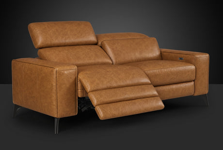 Esther Distressed Italian Aniline Leather Power Dual Recliner Sofa
