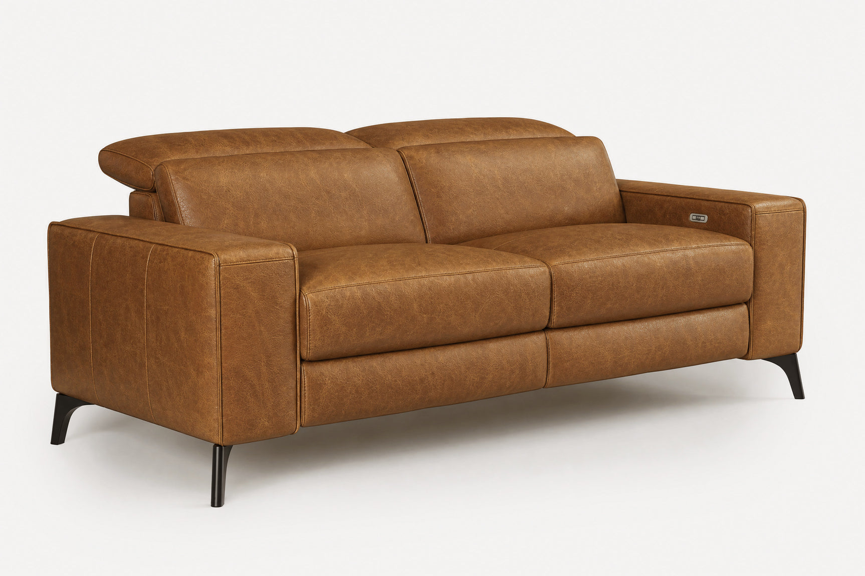 Esther Distressed Italian Aniline Leather Power Dual Recliner Sofa