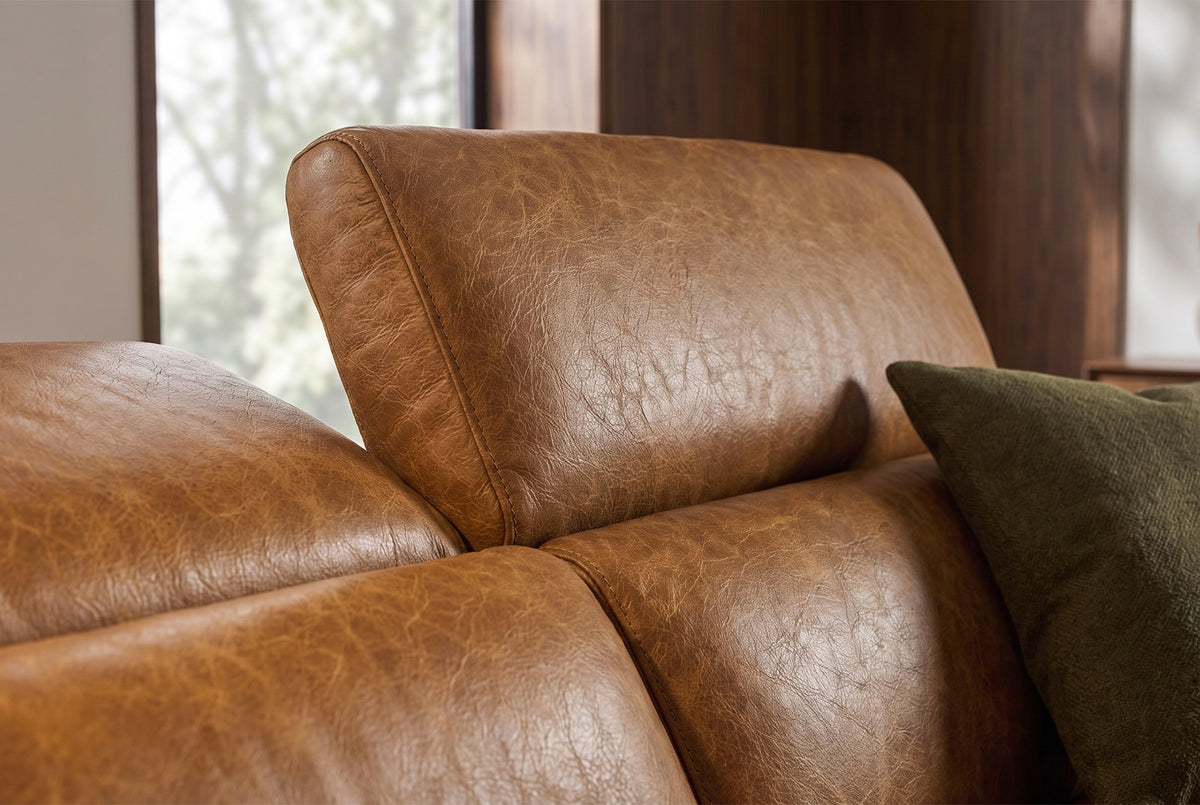 Esther Distressed Italian Aniline Leather Power Dual Recliner Sofa