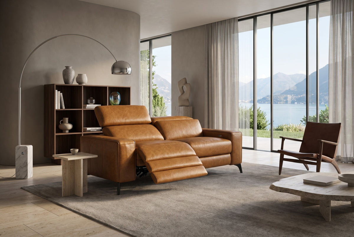 Esther Distressed Italian Aniline Leather Power Dual Recliner Sofa