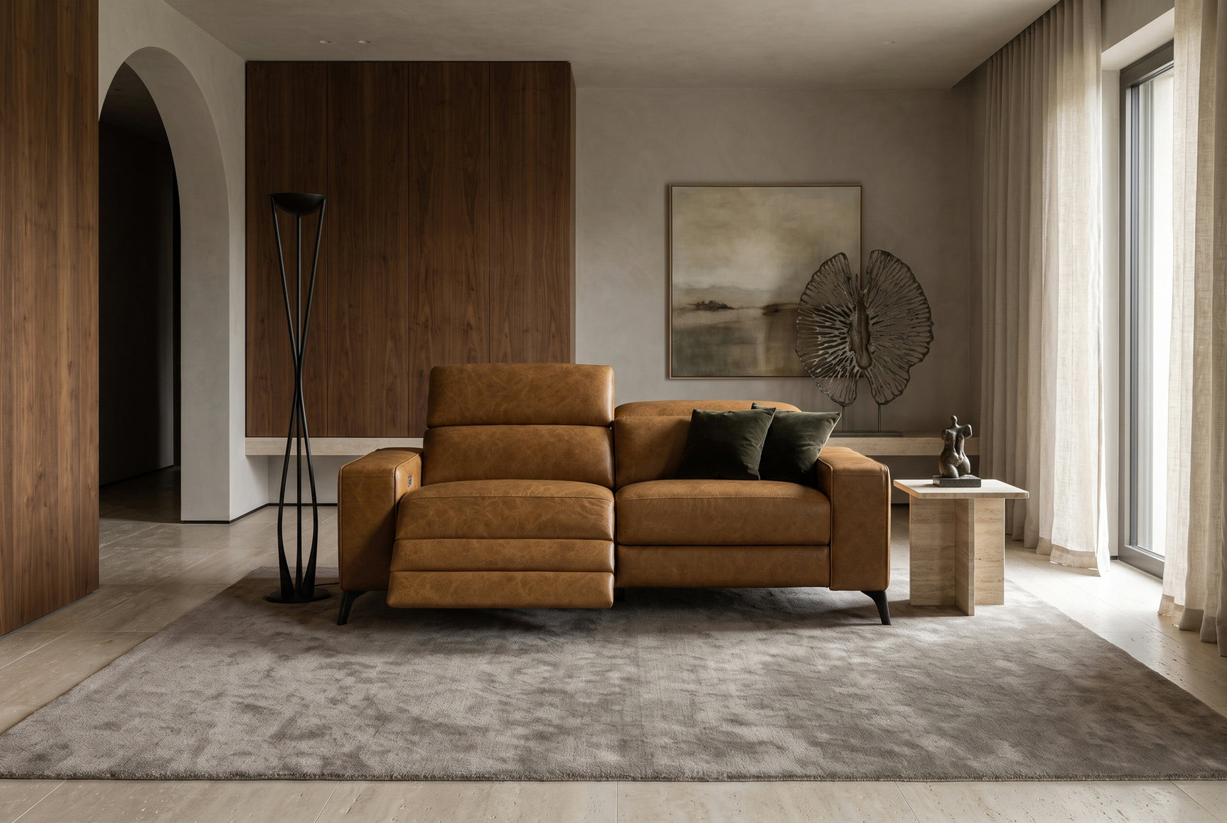 Esther Distressed Italian Aniline Leather Power Dual Recliner Sofa