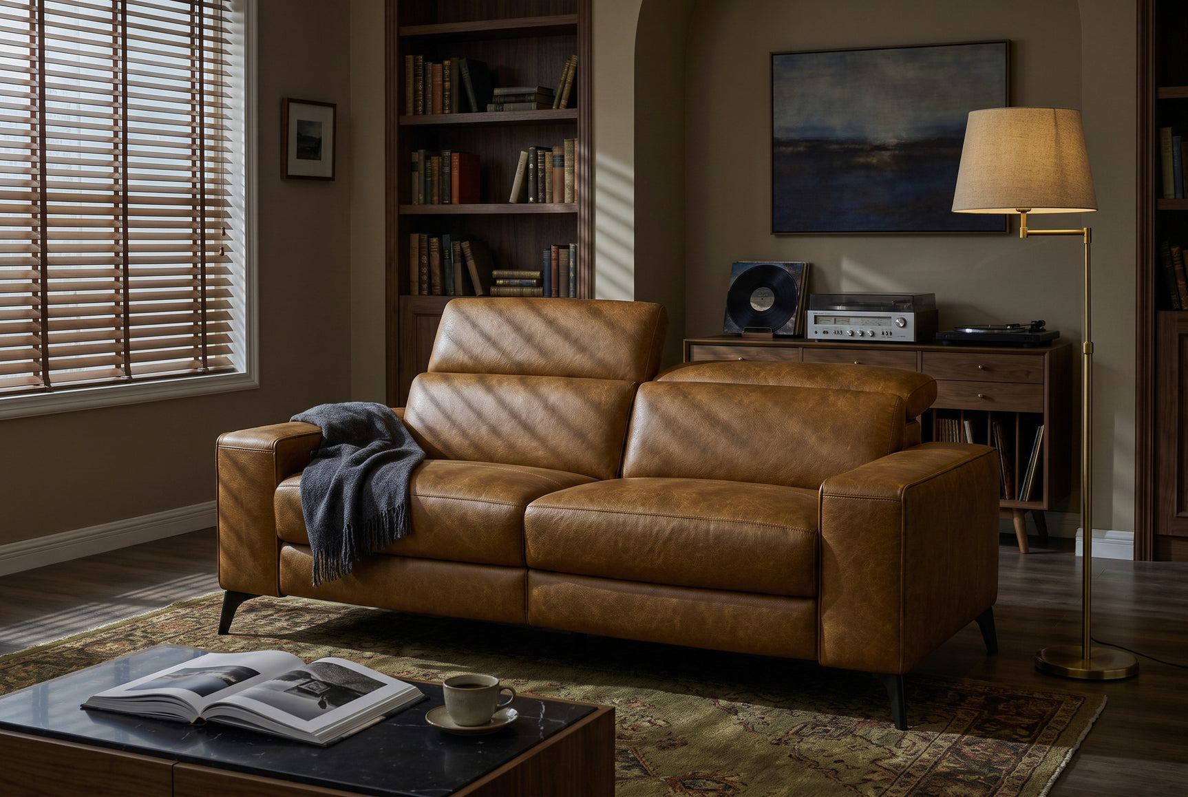 Esther Distressed Italian Aniline Leather Power Dual Recliner Sofa