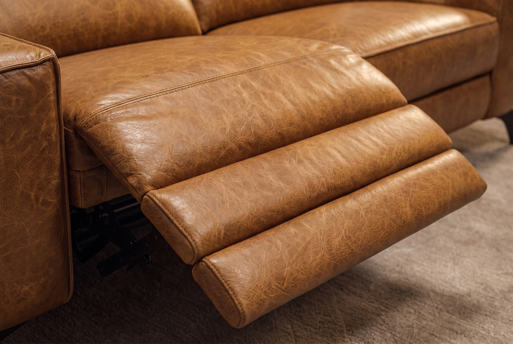 Esther Distressed Italian Aniline Leather Power Dual Recliner Sofa