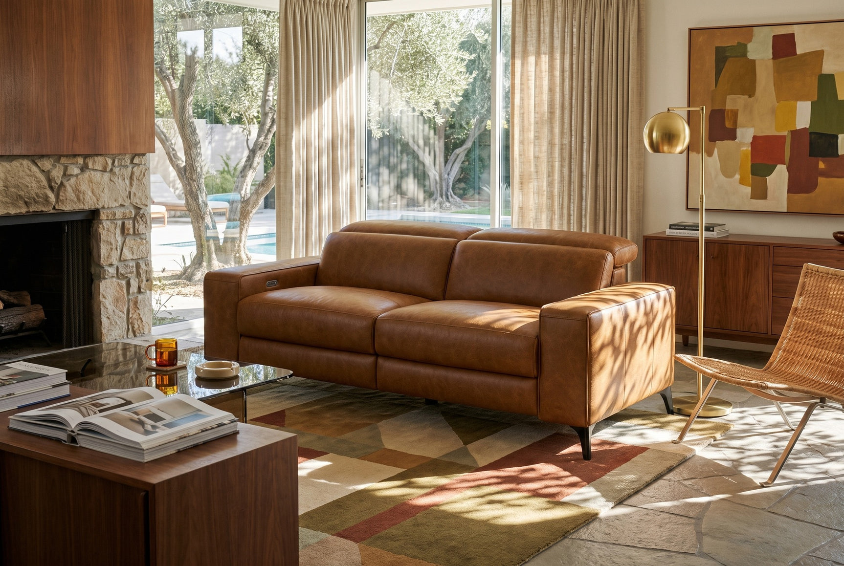 Esther Distressed Italian Aniline Leather Power Dual Recliner Sofa