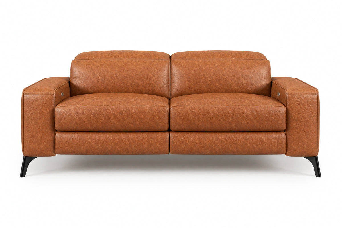 Esther Distressed Italian Aniline Leather Power Dual Recliner Sofa