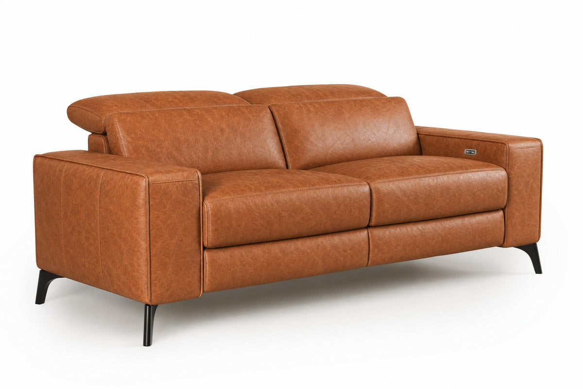 Esther Distressed Italian Aniline Leather Power Dual Recliner Sofa
