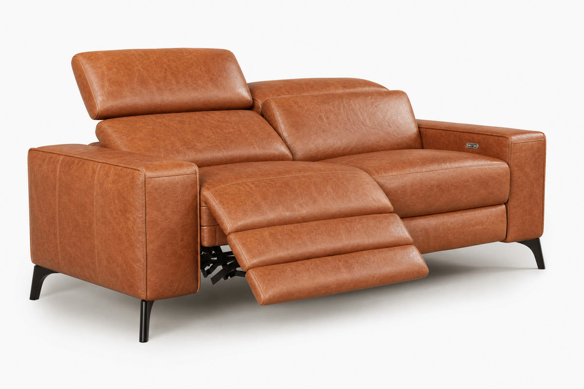Esther Distressed Italian Aniline Leather Power Dual Recliner Sofa