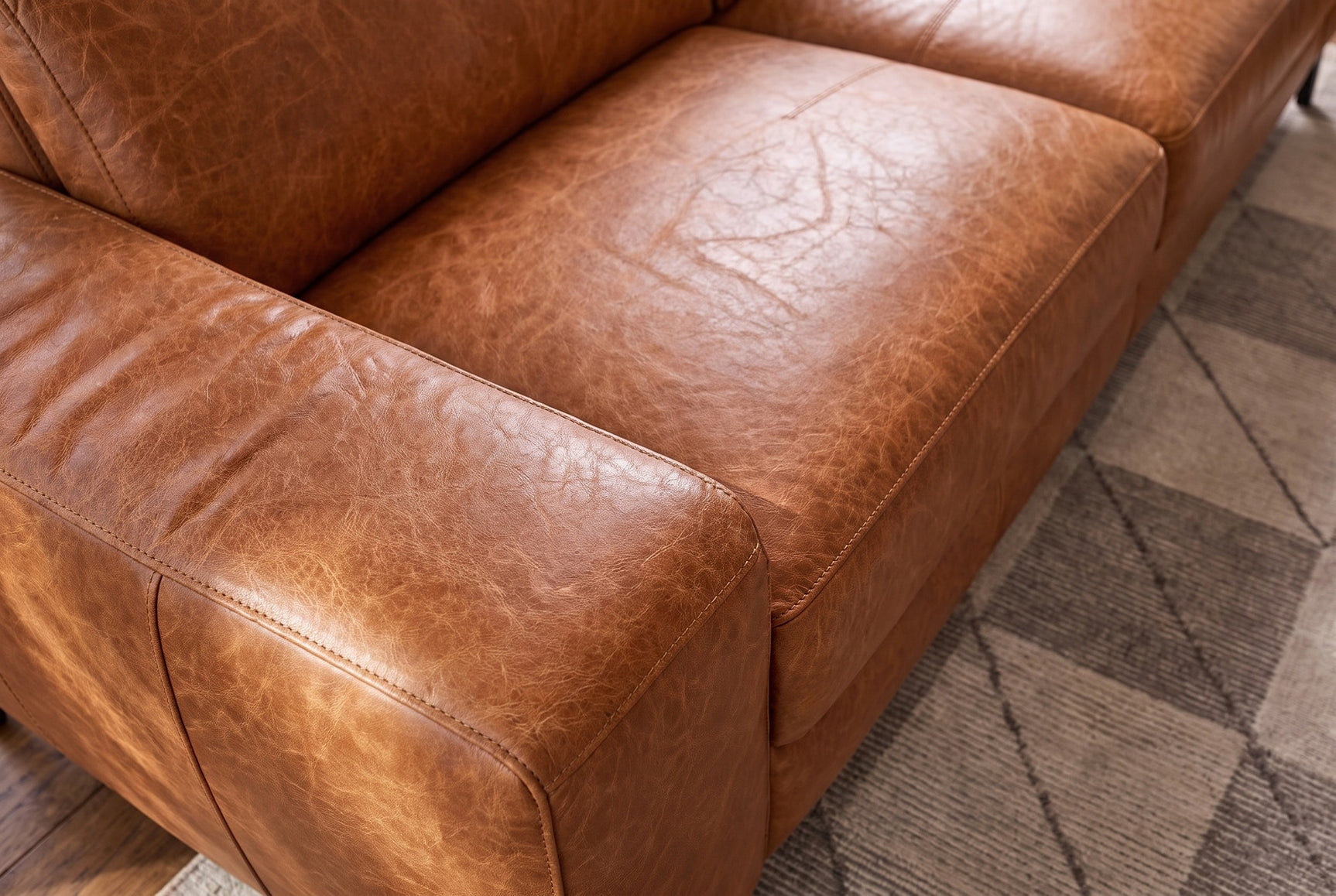 Esther Distressed Italian Aniline Leather Power Dual Recliner Sofa