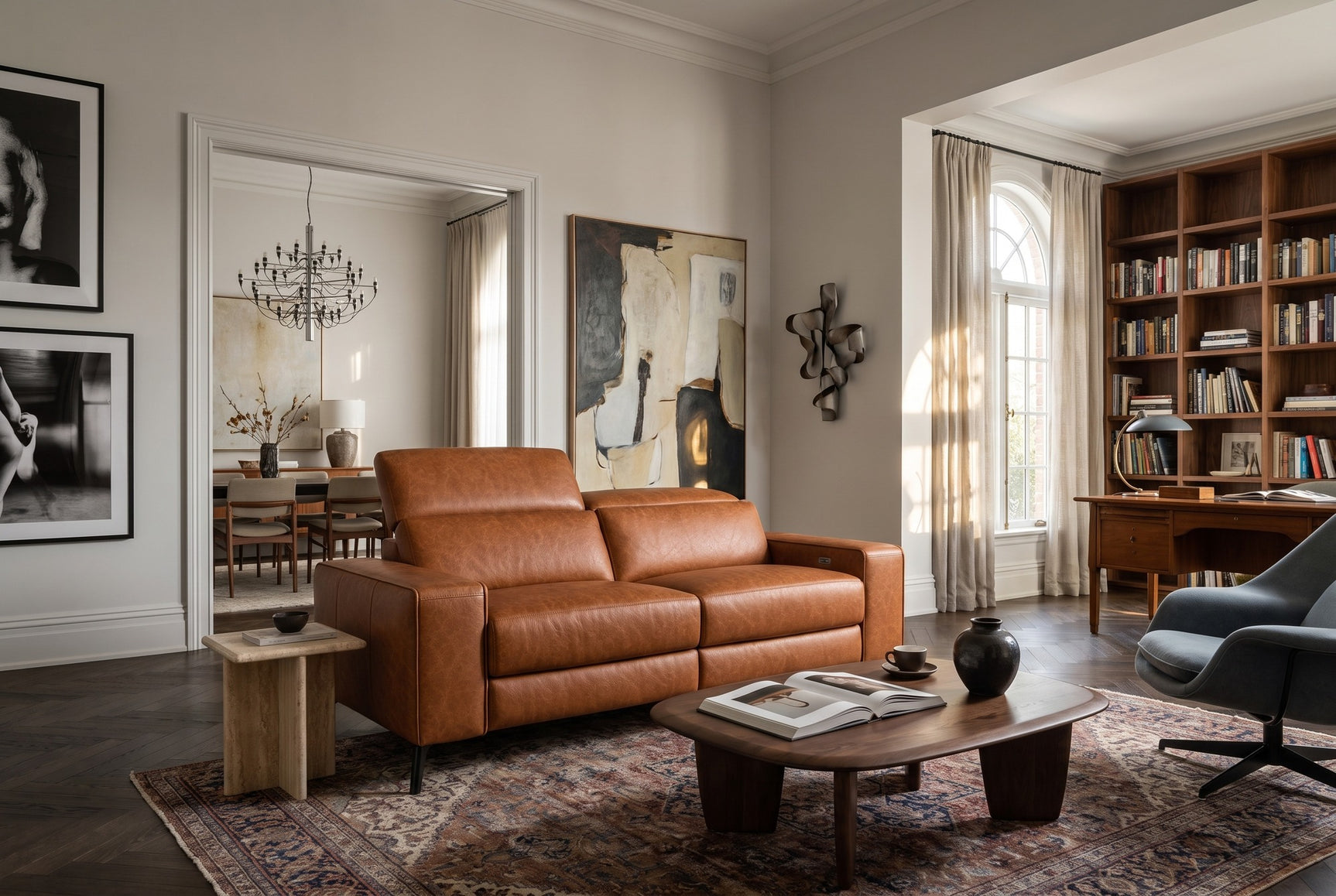 Esther Distressed Italian Aniline Leather Power Dual Recliner Sofa