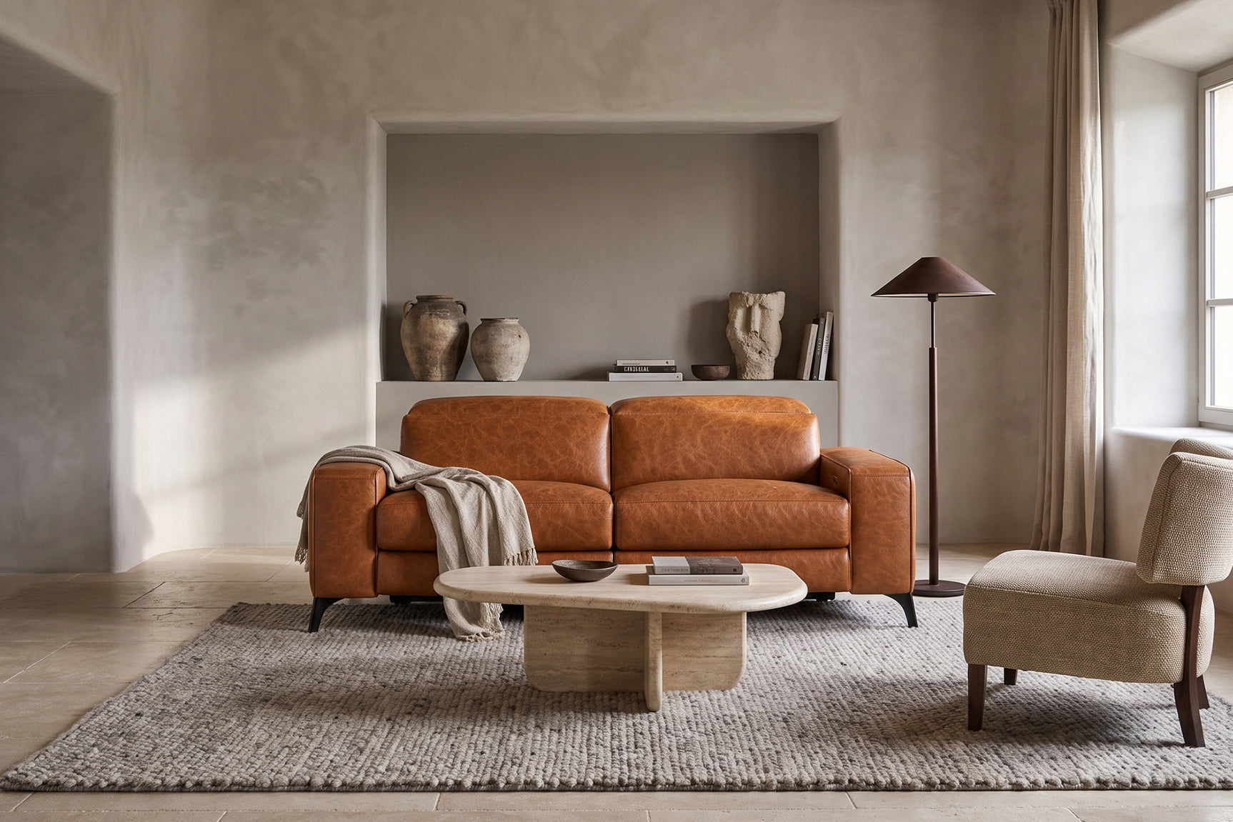 Esther Distressed Italian Aniline Leather Power Dual Recliner Sofa