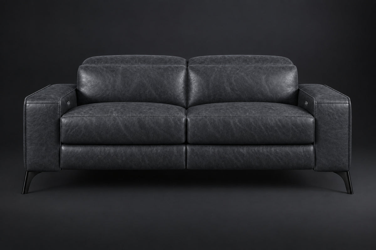 Esther Distressed Italian Aniline Leather Power Dual Recliner Sofa