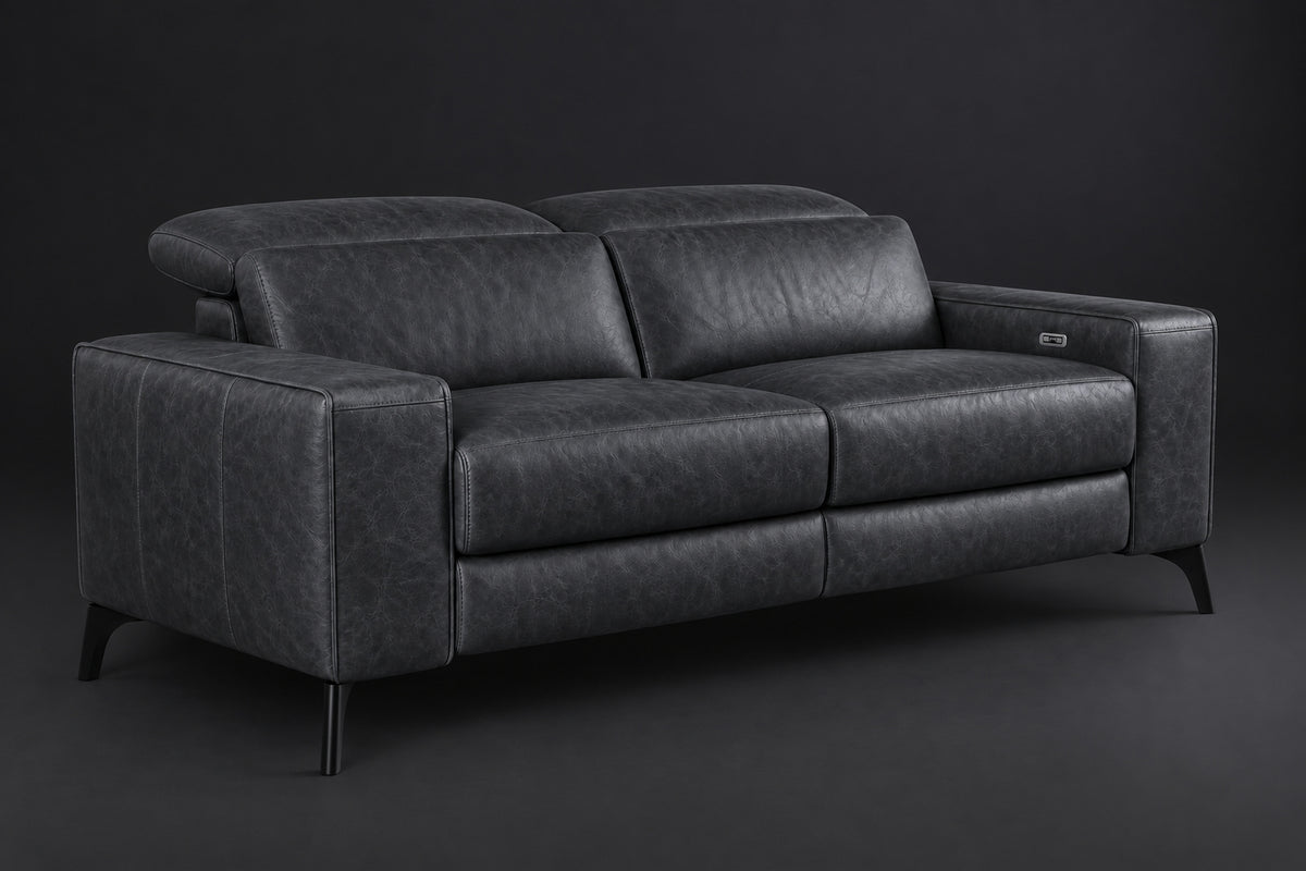 Esther Distressed Italian Aniline Leather Power Dual Recliner Sofa