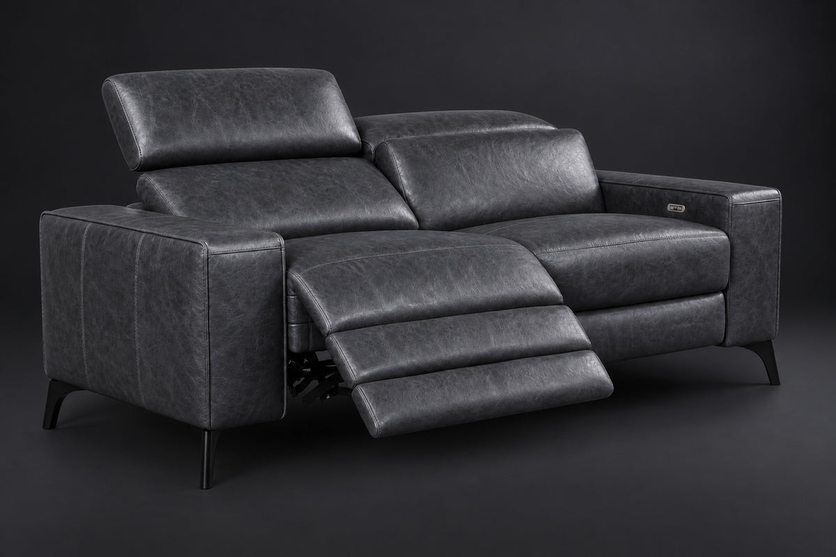 Esther Distressed Italian Aniline Leather Power Dual Recliner Sofa